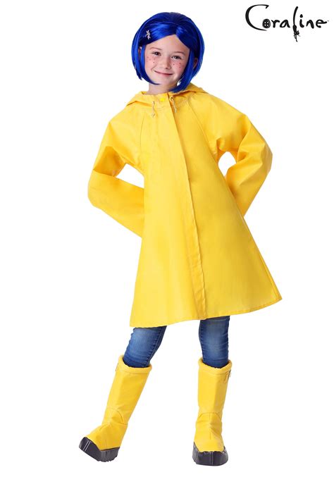 26-32. 23-26. 52-61. Reviews. Kids Coraline Costume - Enter the dark world that Coraline finds when you dress up in this officially licensed Coraline costume! The adorable raincoat and matching boot.